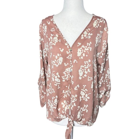 NEW West Kei Womens S Button-Down Blouse  Flowers Print V-Neck Tie Front Boho - Picture 2 of 11